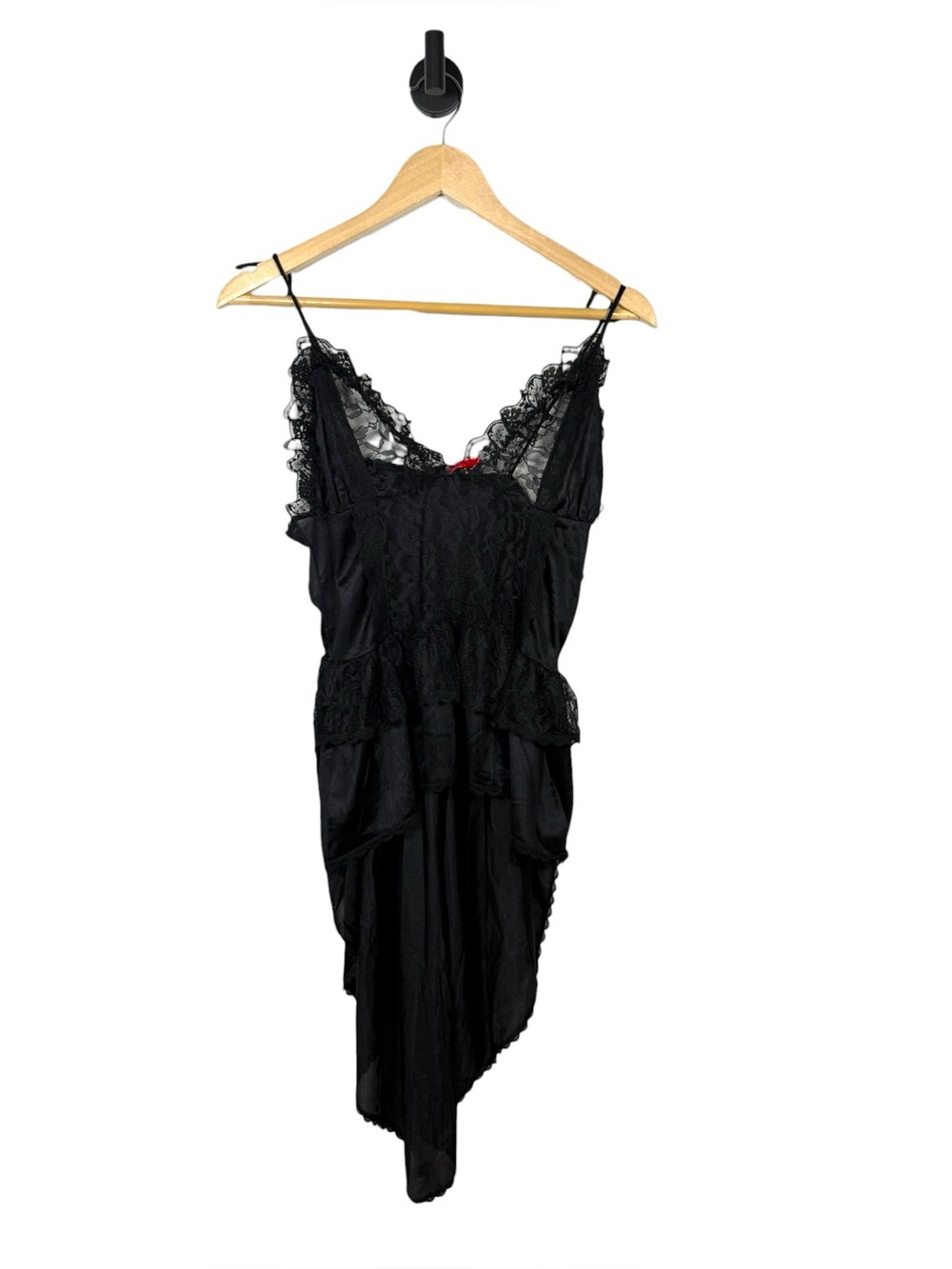 Vintage Stroke of Midnight Black Lace High Low Babydoll Lingerie Top Size L